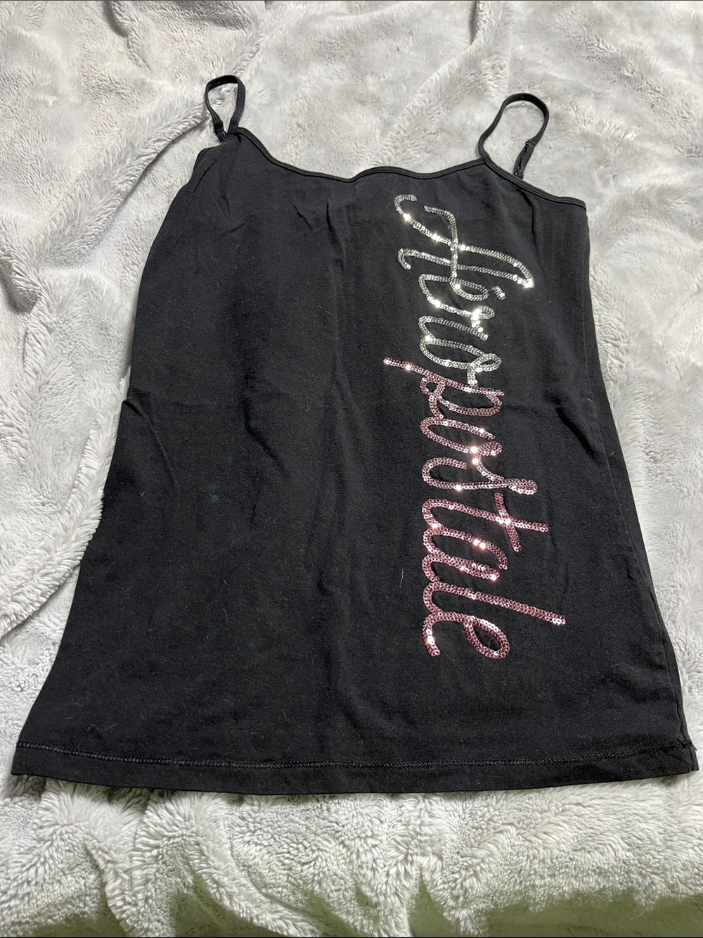 Aeropostale Black Camisole with Silver and Pink Sequin Script PRICE FIRM